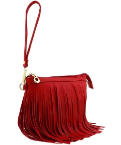 Small Fringe Crossbody Bag with Wrist Strap E091  RED